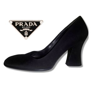 Black Prada Chunky Square-Toe Heels/Pumps Size 35.5/US 5.5 Women's